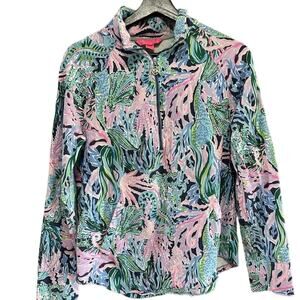 Lilly Pulitzer bringing mermaid back skipper popover kangaroo pouch zip sweater